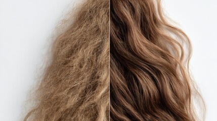 Transformation of dry hair to smooth waves showcasing hair care techniques and styling tips