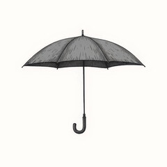 Black umbrella with a curved handle against a light background  