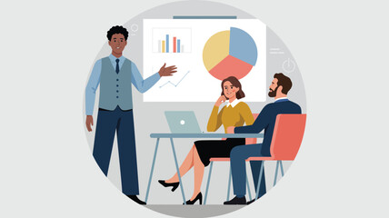 Business presentation with pie chart and attentive audience