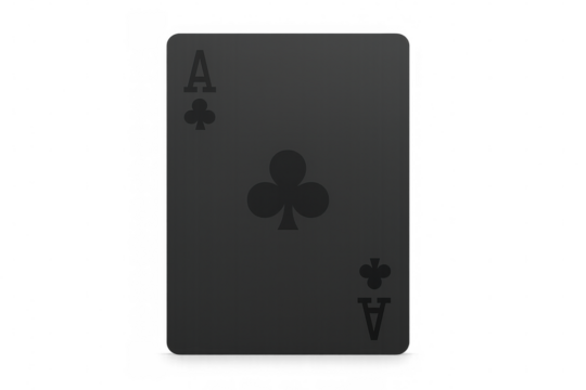 Playing card ace of clubs with black background on a transparent background, ideal for gambling or casino related projects