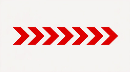 Minimalist graphic design featuring seven red chevron arrows aligned horizontally on a clean white background