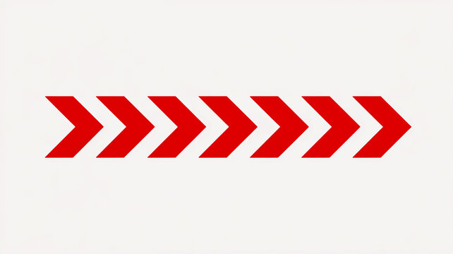 Minimalist graphic design featuring seven red chevron arrows aligned horizontally on a clean white background