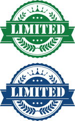 Limited Green and Blue Round Stamp Seal Typography Vector design.