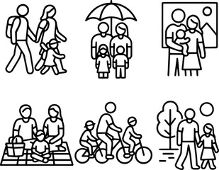 Family Outing Line Art Icon Set Illustration 