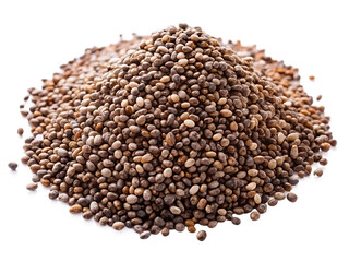 pile of chia seeds close up for healthy eating isolated  on white background PNG, AI GENERATED