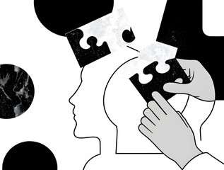 Mind Puzzle Solution: Illustration featuring a person's profile with a puzzle piece, a metaphor for mental clarity and problem-solving.