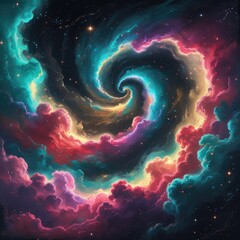 Abstract Cosmic Vortex: Colorful Nebula Portal

