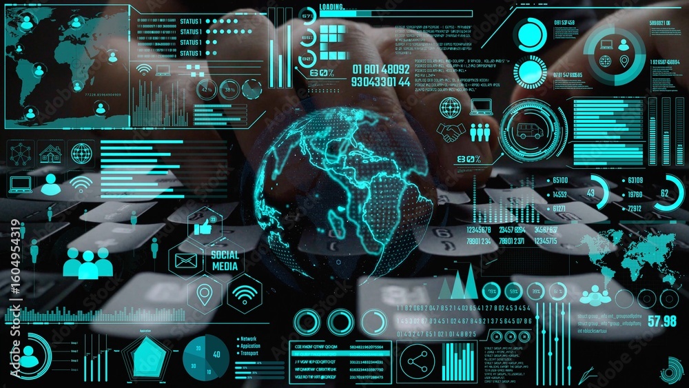 Poster data center monitoring dashboard visualize network performance, connection status, usage rate, and t