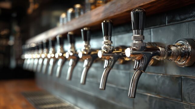 Close-up of beer taps - Powered by Adobe