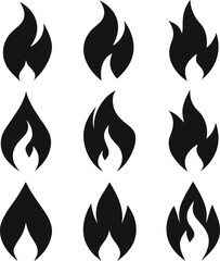 Nine Minimalist Flame Icons A Set of Simple Fire Vector Graphics