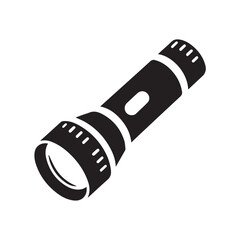 Flashlight Vector Icon – Black Torch Light Silhouette Illustration for Emergency and Outdoor Use