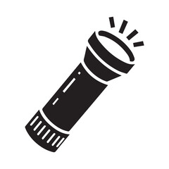 Black Flashlight Vector Icon – Minimal Torch Silhouette for Emergency, Camping, and Outdoor Equipment Design