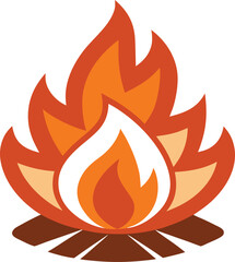 Stylized Campfire Vector Illustration with Flames Smoke and Warm Colors