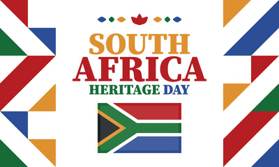 Fototapeta premium South Africa Heritage Day. Happy holiday. Celebrate culture and traditions of nation. South African flag. Poster with illustration. Pattern design. Vector