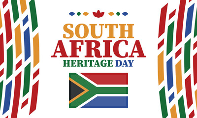 South Africa Heritage Day. Happy holiday. Celebrate culture and traditions of nation. South African flag. Poster with illustration. Pattern design. Vector