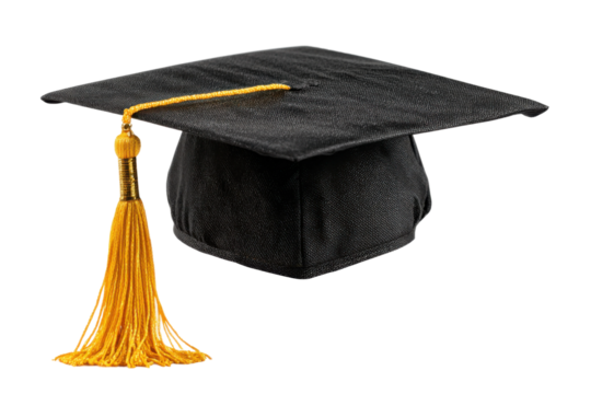 University campus graduation ceremony celebratory cap close-up. Isolated on transparent background, png.