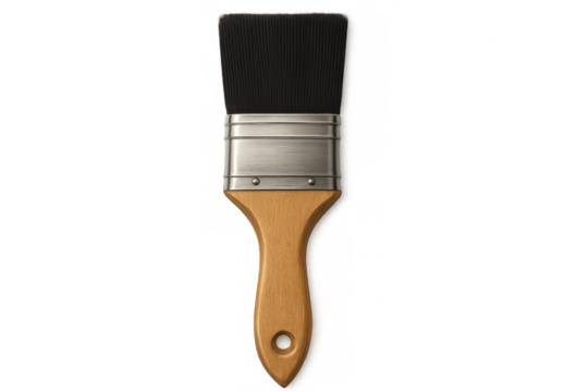Clean new paintbrush with wooden handle and metal ferrule isolated on transparent background, ideal for diy and home renovation projects