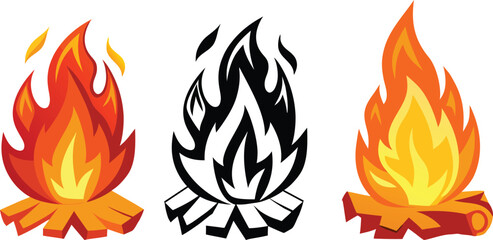 Two Cartoon Campfire Illustrations on White Background