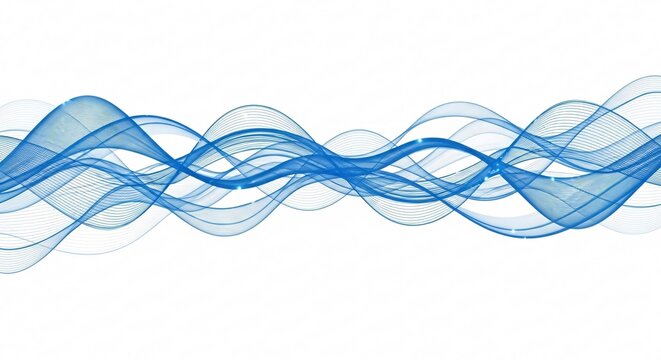 Abstract blue wavy lines creating a modern flowing design on a white background.