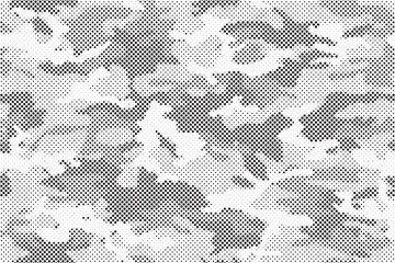 Abstract halftone seamless camouflage pattern. Repeating digital dotted hexagonal camo military texture background. Abstract modern fabric textile ornament. Vector illustration.