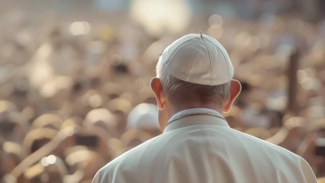 Pope celebrates mass in front of large crowd during open-air event in vibrant atmosphere