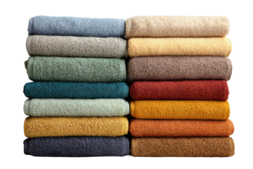Organizing soft towels home bathroom product display indoor close-up. Isolated on transparent background, png.