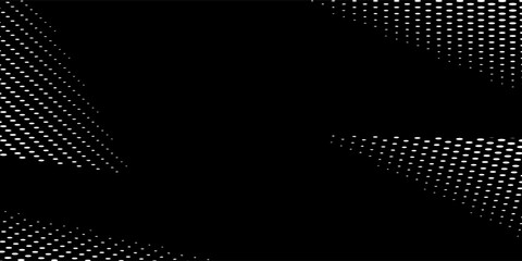 Abstract black and white halftone dot pattern with dynamic diagonal shapes and gradient textures, ideal for backgrounds and modern designs