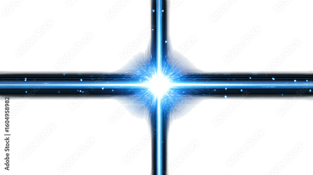 Poster abstract blue lines intersecting to form a cross with central star, modern and symbolic design