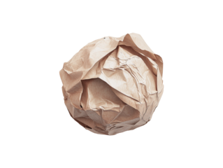 Crumpled brown paper ball against a black background.