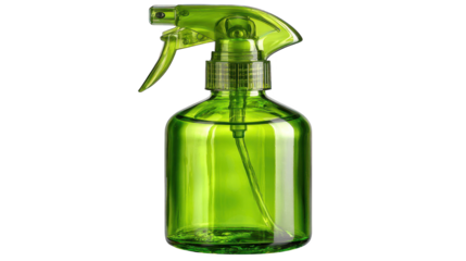 Closeup of a green spray bottle, versatile cleaning and gardening tool for home garden