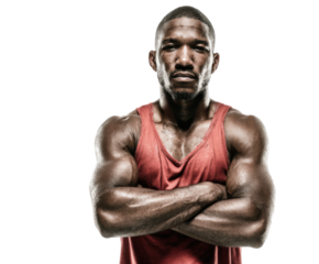 Intense workout athlete gym portrait studio close-up strength. Isolated on transparent background, png.