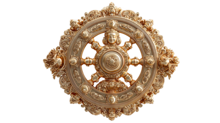 Golden plate with serene buddha statue, a symbol of peace and tranquility in home decor