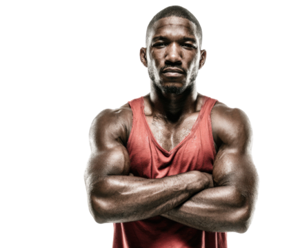 Intense workout athlete gym portrait studio close-up strength. Isolated on transparent background, png.