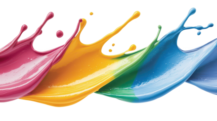 Dynamic paint splashes on a black background, colorful abstract artwork vibrant