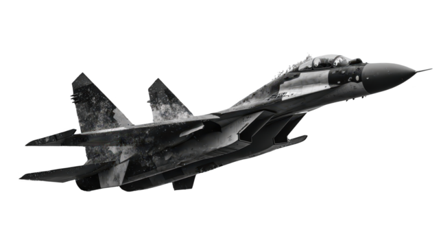 A majestic fighter jet in action, soaring through the expanse of the blue sky powerful