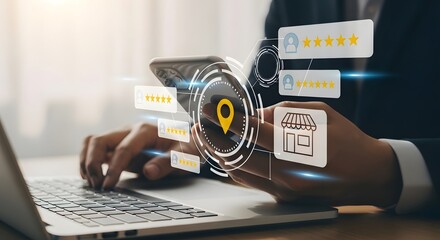 Digital interaction with futuristic technology and data visualization