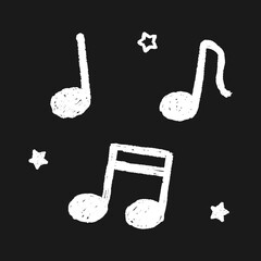 手書きクレヨン風の音符と星のかわいいイラスト