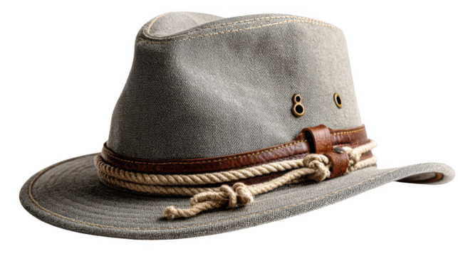 Weathered hat encircled by rustic rope, a symbol of timeless adventure and exploration
