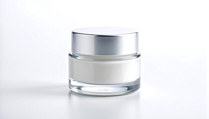 Clear Glass Cream Jar on White Background with Soft Highlights