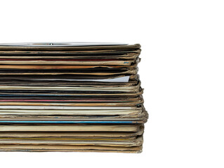A large stack of vintage record albums.