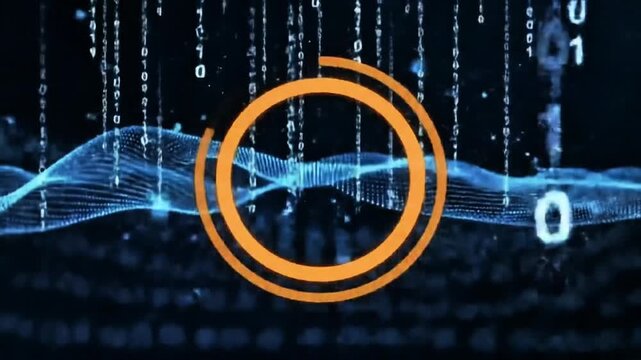 a rain of falling binary code and smooth waveform animation