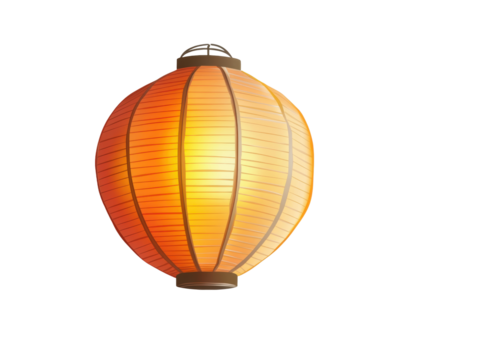 Illuminated round paper lantern against a black background.