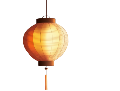 Illuminated paper lantern hanging from a string.