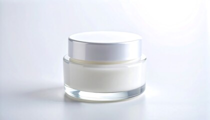 Minimalist White Cream Jar on Light Surface with Elegant Glow 2