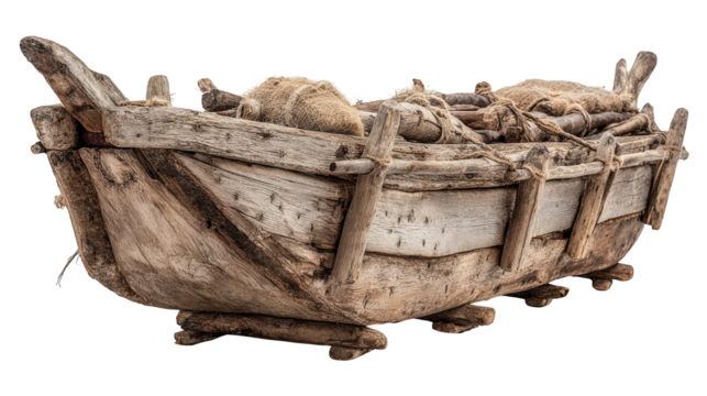 Serene voyage, wooden boat transports sheep across dark, calm waters under a starlit sky