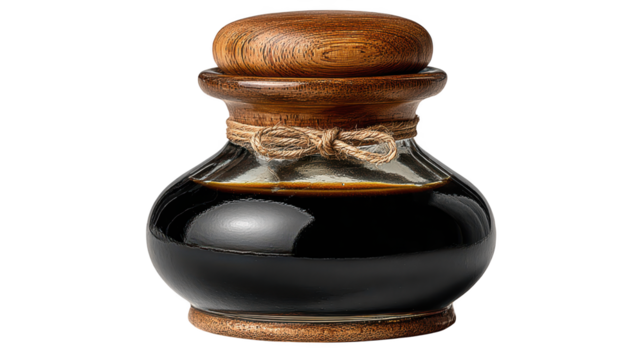 Intriguing black liquid in a glass bottle, visual study of darkness and mystery