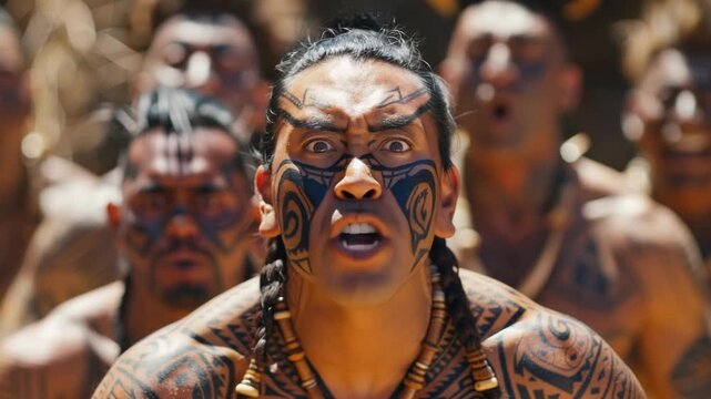 Intense tribal performance showcasing traditional rituals and cultural expressions during a celebration in a warm outdoor setting