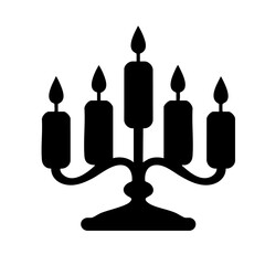 Obraz premium Black and white candelabra with five burning candles – religious vector icon 