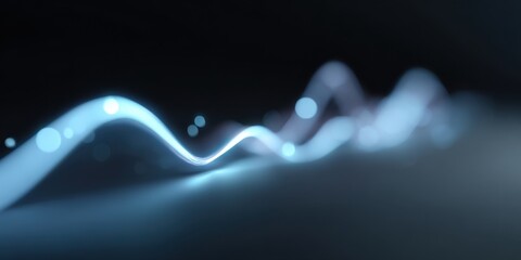 Floating charts and glowing curve paths in a dark space environment