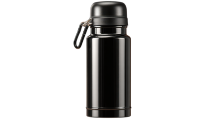 Sleek black and silver water bottle with attached key, stay hydrated in style stylish